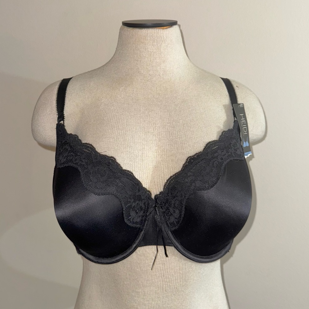 Heidi by Heidi Klum Intimates Satin Lace Black Subtle Lift Bra 38DD NEW WITH TAG